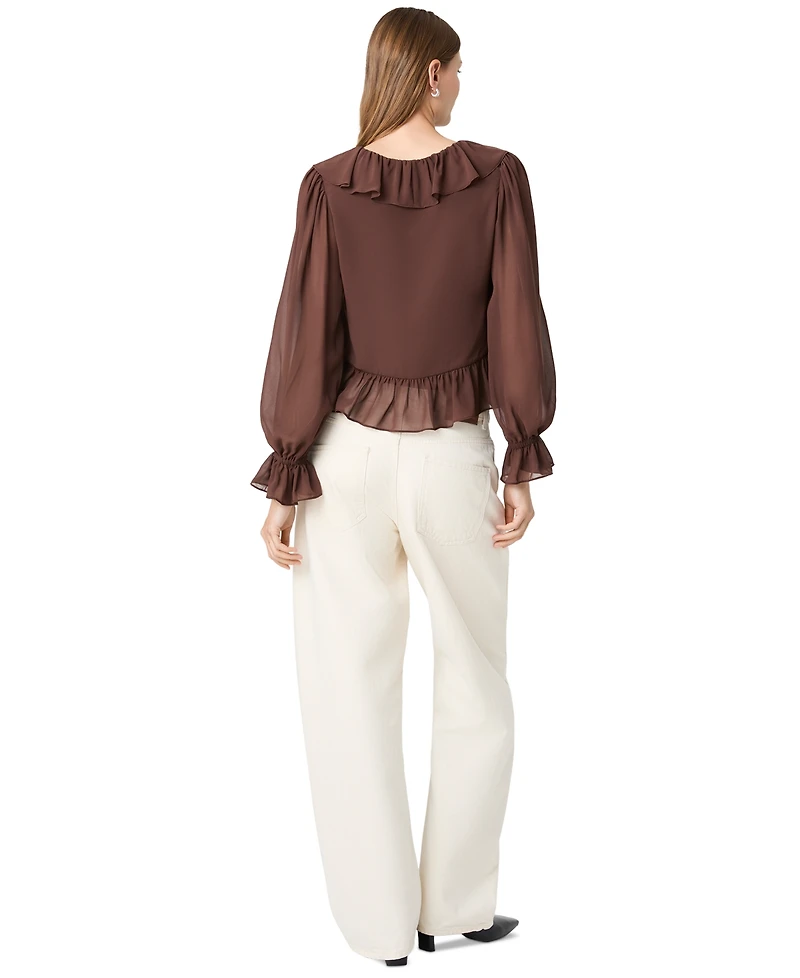 French Connection Women's Marina Long-Sleeve V-Neck Tie-Front Blouse