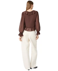 French Connection Women's Marina Long-Sleeve V-Neck Tie-Front Blouse