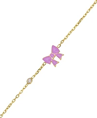 Lily Nily Girls Bow and Cubic Zirconia Bezel Station Chain Link Bracelet in 14K