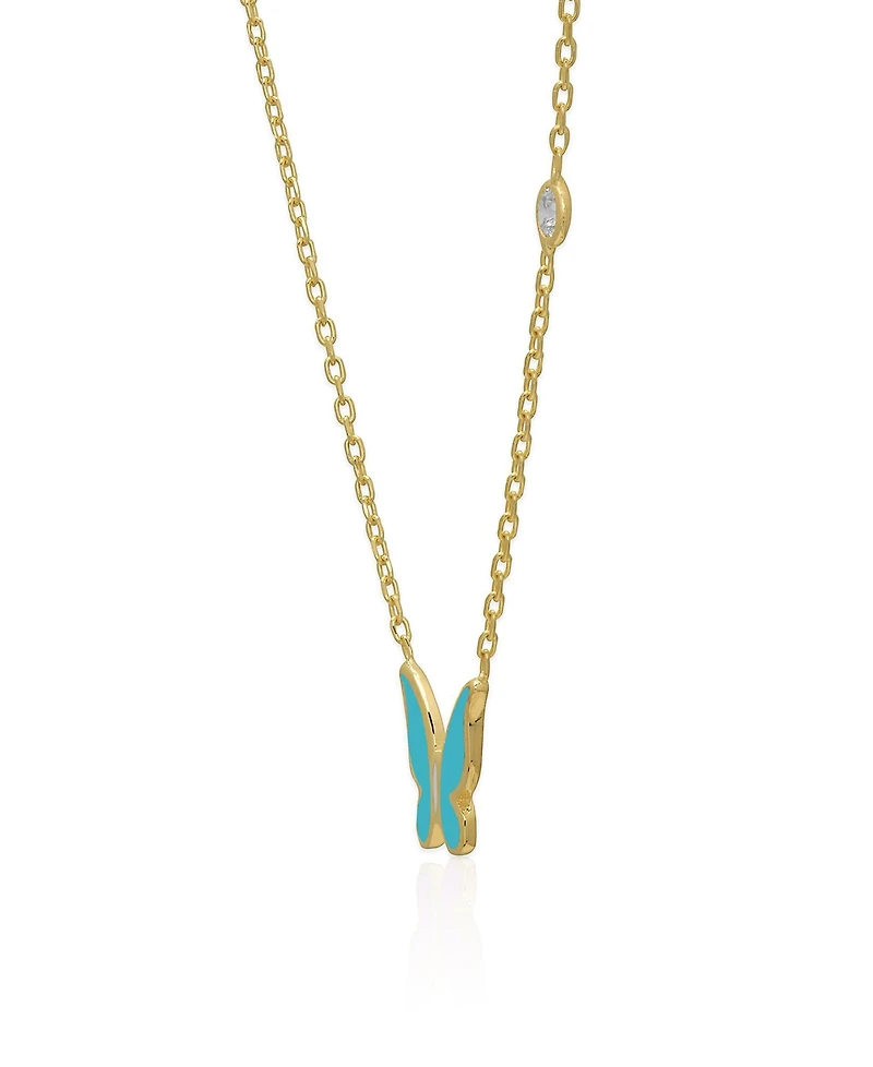 Lily Nily Girls Enamel Butterfly and Cubic Zirconia Bezel Station Necklace in 14K
