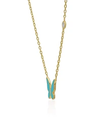 Lily Nily Girls Enamel Butterfly and Cubic Zirconia Bezel Station Necklace in 14K