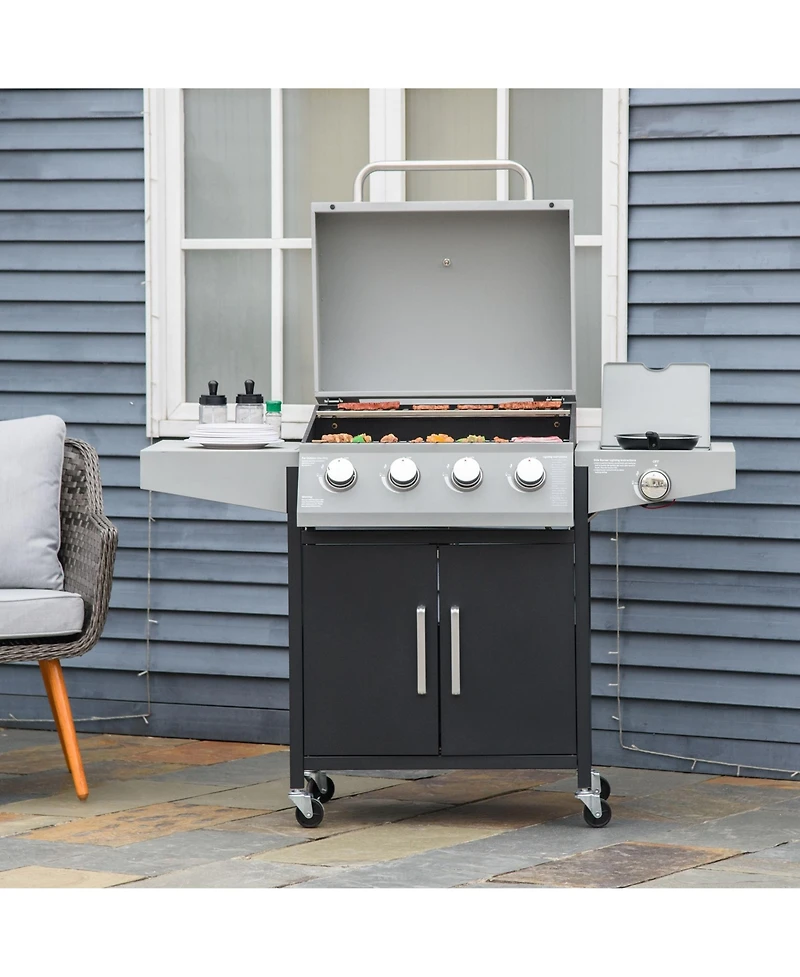 Mountaintop 52" Barbecue Grill with Wheels, 4+1 Burner Liquid Propane Gas Grill, Outdoor Cabinet Style Bbq Trolley with Side Burner