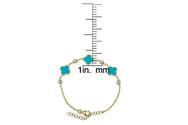 Lily Nily Girls Clovers and Cubic Zirconia Bezel Station Chain Link Bracelet in 14K