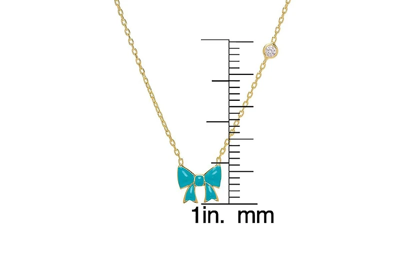 Lily Nily Bow and Cubic Zirconia Bezel Station Necklace in 14k