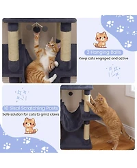 Sugift Large Cat Tree 63 Inch Tall Cat Tower with Rotatable Basket Bed and Swinging Hammock