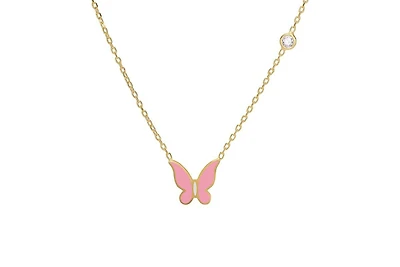 Lily Nily Butterfly and Cubic Zirconia Bezel Station Necklace in 14K Gold