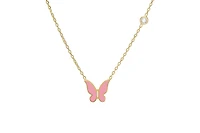 Lily Nily Butterfly and Cubic Zirconia Bezel Station Necklace in 14K Gold