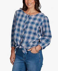 Ruby Rd. Petite Homestead Plaid 3/4-Sleeve Button-Front Top