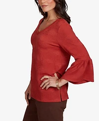 Ruby Rd. Petite V-Neck Floral-Print Bell-Sleeve Top