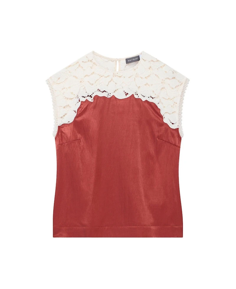 Mint Velvet Women's Satin Lace Cap-Sleeve Top