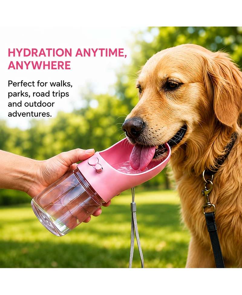 Portable Dog Water Bottle, 12 oz (350 ml), Leak-Proof Pet Water Dispenser with Drinking Bowl, Bpa-Free, One-Touch Water Return