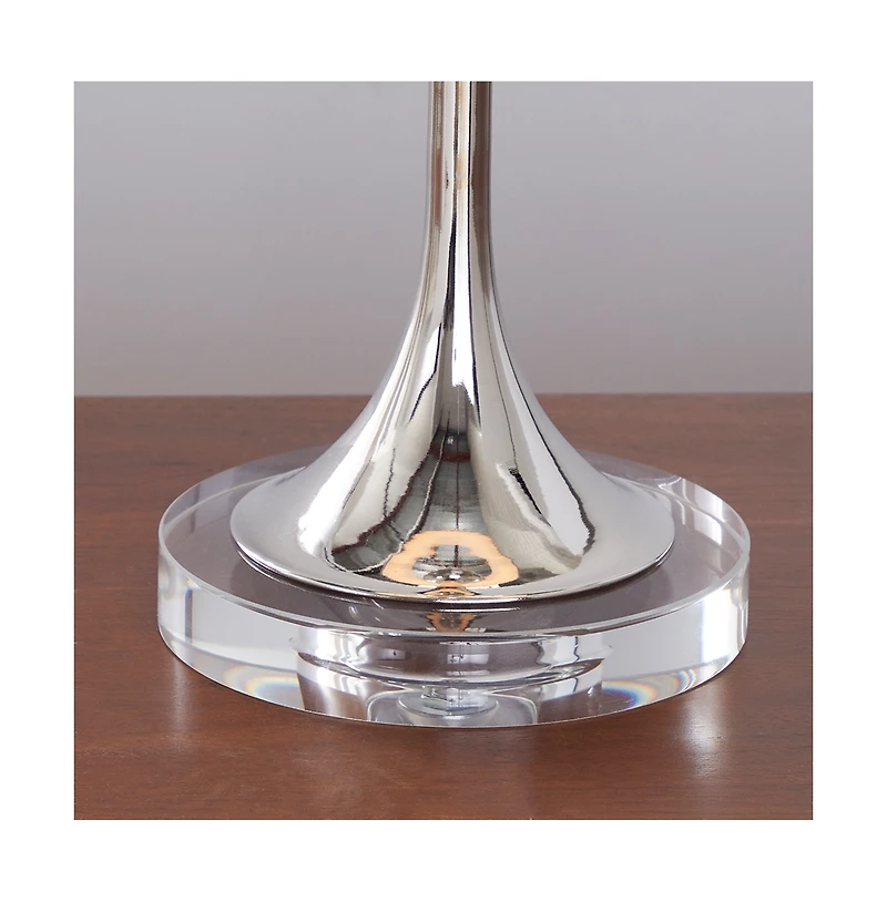 26" Contemporary Crystal Table Lamp in Clear Crystal and Polished Nickel with White Linen Shade from Grandview Gallery - Set of 2