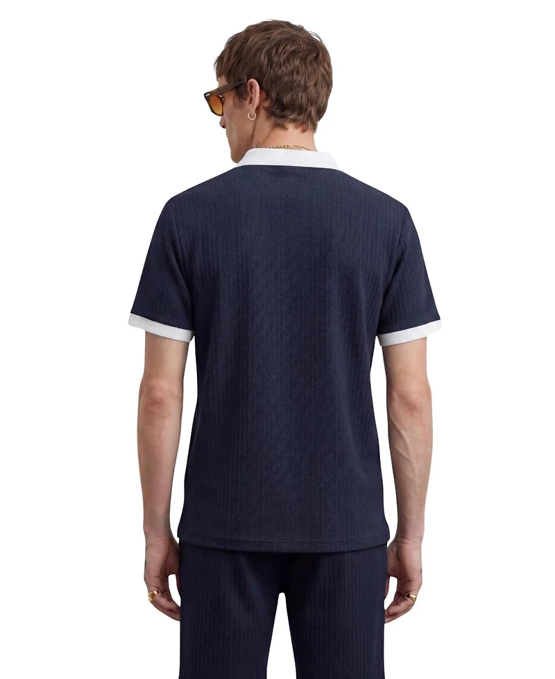 Twisted Tailor Men's Henry Textured Open Collar Polo Shirt