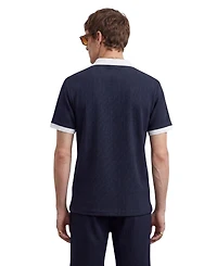 Twisted Tailor Men's Henry Textured Open Collar Polo Shirt