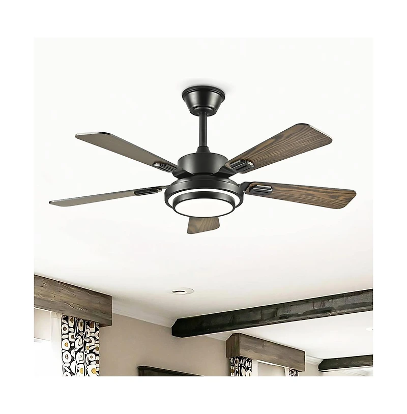 Sofucor 42-in Minimalism Black Ceiling Fan with Led Light and Remote Control Included 5-Blade