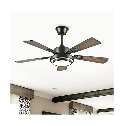 Sofucor 42-in Minimalism Black Ceiling Fan with Led Light and Remote Control Included 5-Blade