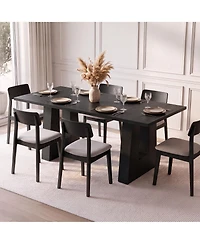 homfan Rectangular Dining Table 63" Wood Grain Trestle Base Seats 4-6 Modern Farmhouse Kitchen & Room