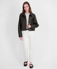 Tahari Women's Faux Leather Zip-Up Coat