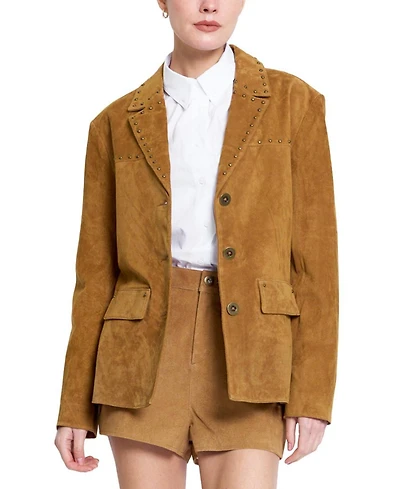 Central Park West Women's Odessa Studded-Leather Boyfriend Blazer