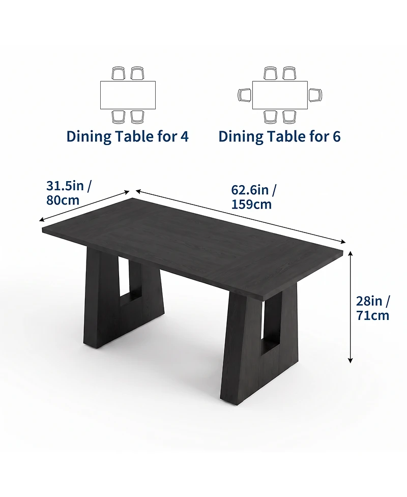 gaomon Dining Table for 4-6 People, Modern Kitchen Table, Mid-Century with Leg Base, Wood Room Easy Assembly