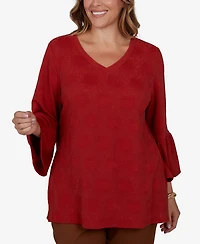 Ruby Rd. Plus V-Neck Floral Bell-Sleeve Blouse