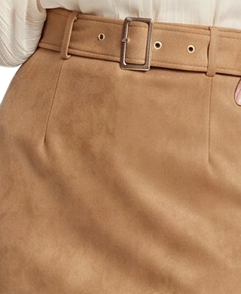 Ny Collection Petite High-Waisted Pencil Midi Faux Suede Skirt