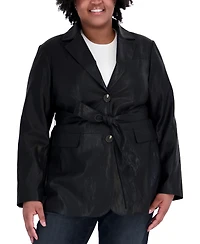 Tahari Plus Belted Faux Leather Trench Coat