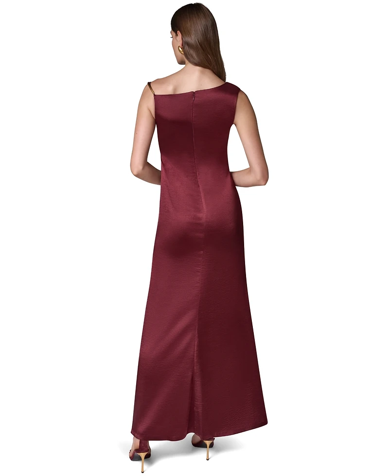Donna Karan New York Women's Sleeveless Asymmetric Cowl-Neck Satin Maxi Dress