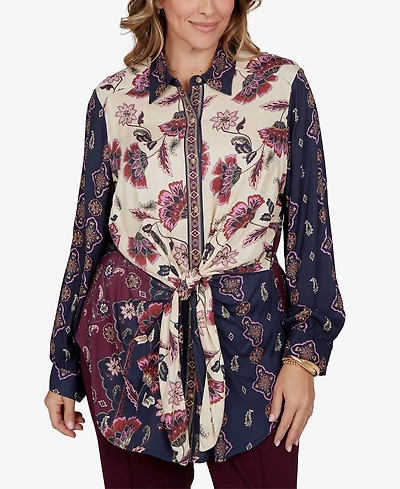 Ruby Rd. Plus Wov Garden Floral-Print Long-Sleeve Blouse