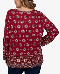 Ruby Rd. Plus Medallion Long-Sleeve Scoop Neck Top