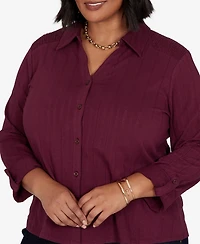 Ruby Rd. Plus Striped Roll-Tab Button-Front Blouse