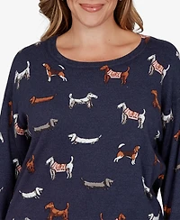 Ruby Rd. Plus Ballet Neckline Allover Dog Print Long-Sleeve Sweater
