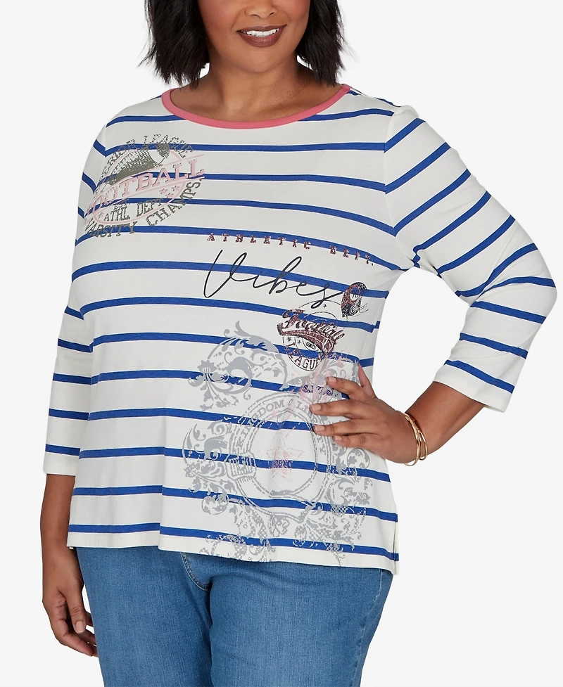 Ruby Rd. Plus Stripe Boat Neck 3/4-Sleeve Top