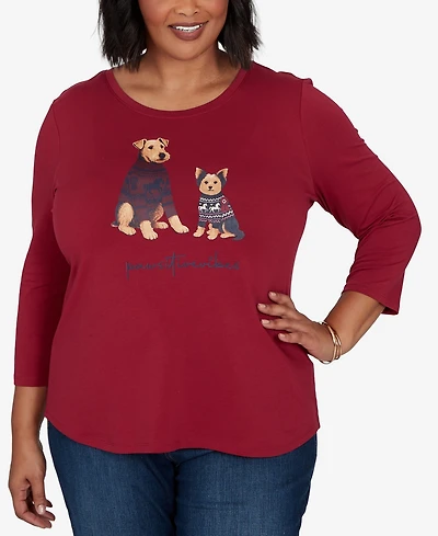Ruby Rd. Plus Pawsitive Boat Neck 3/4-Sleeve Graphic T-Shirt