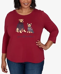 Ruby Rd. Plus Pawsitive Boat Neck 3/4-Sleeve Graphic T-Shirt