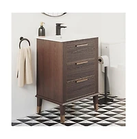 Swiss MadisonHugo 24" Freestanding Bathroom Vanity in Brown Oak with Sink Top