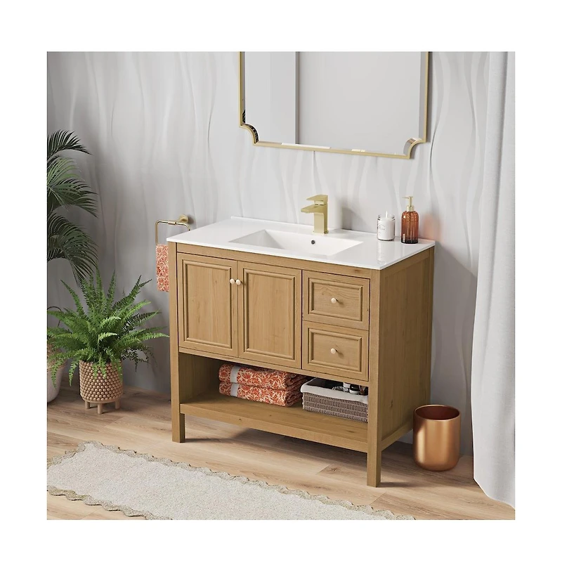 Chateau 36" Freestanding Bathroom Vanity in Golden Oak with Sink Top