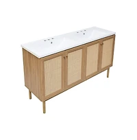 Swiss Madison 60" Freestanding Bathroom Vanity, 3-Hole Widespread Double Basin Sink Top