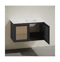 Swiss Madison36" Wall-Mounted Bathroom Vanity in Black Oak with Single Faucet Hole Vanity Top