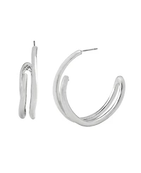 Robert Lee Morris Soho Rhodium Fluid Bypass Medium Hoop Earrings