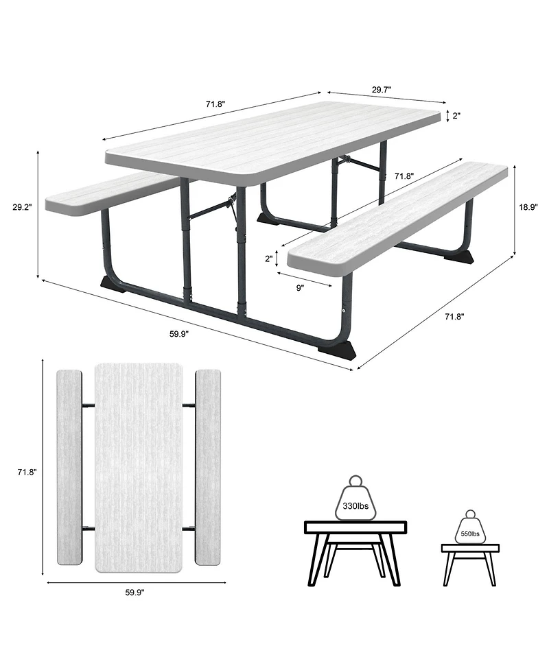 Skonyon 6ft Picnic Table with 2 Benches Heavy-Duty Table for 6-8 Person
