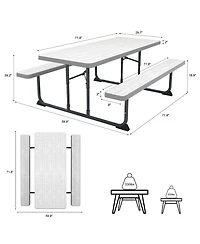 Skonyon 6ft Picnic Table with 2 Benches Heavy-Duty Table for 6-8 Person