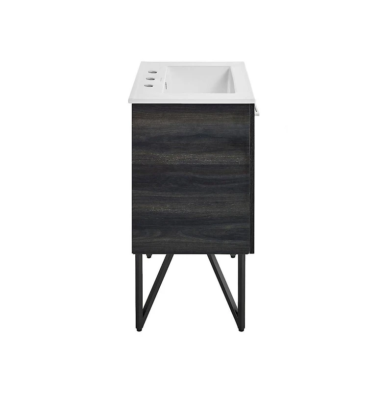 Swiss Madison Annecy 24 in. Black Walnut Bathroom Vanity With White, 3-Hole Ceramic Sink Top