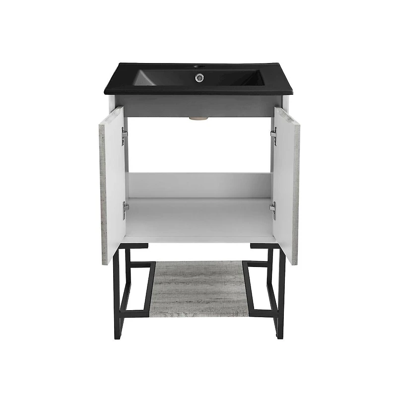 Swiss Madison Marseille 24 in. Gray Oak Bathroom Vanity With Black Ceramic Sink Top