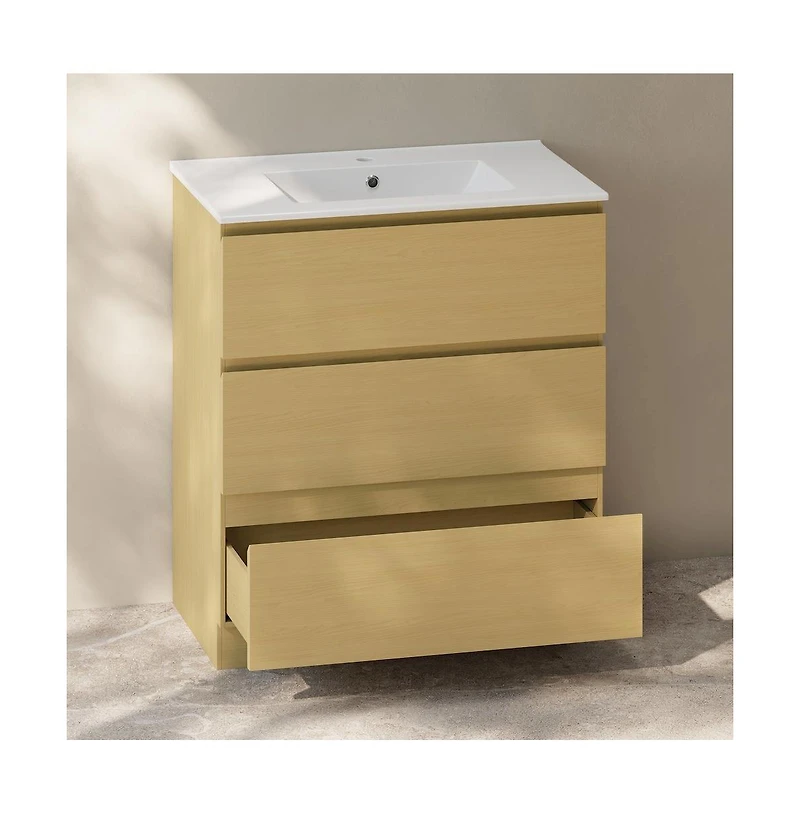 Liberte 30" Freestanding Bathroom Vanity in Natural Oak with Sink Top