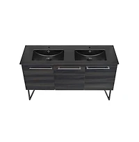 Swiss Madison 60 in. Black Walnut, Double Basin Bathroom Vanity, Artificial Stone Sink Top