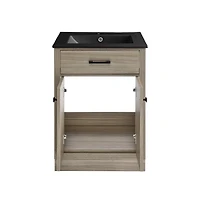 Swiss Madison Burdon 24 in. Brown Oak Bathroom Vanity With Black Ceramic Sink Top