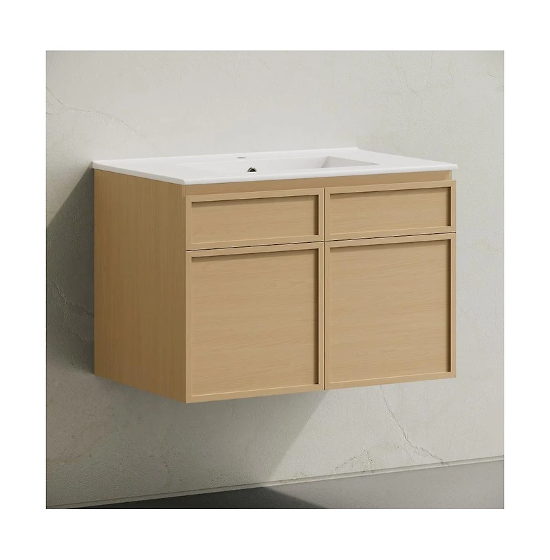 Swiss Madison St. Tropez 30" Wall-Mounted Bathroom Vanity in Natural Oak with Sink Top
