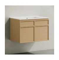 Swiss Madison St. Tropez 30" Wall-Mounted Bathroom Vanity in Natural Oak with Sink Top