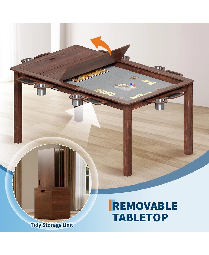 Gaomon Board Game Table 2-in-1 Convertible with Removable Top Play Mat 6 Cup Holders and Hobby Trays Recessed Surface Hidden Storage for 4-6 Players